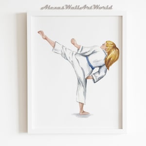Personalized Karate Girl Gift, Personalized Name Karate Girl Illustration, Digital Download, Karate Watercolor Print, Karate Kid Wall Art