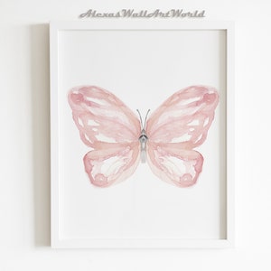 Butterfly print kwekerij decor meisje, aquarel roze vlinder Art Print, Butterfly ornament boerderij decor, peuter meisje slaapkamer poster