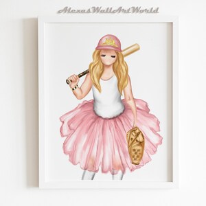 Princess of The Field, Sporty Princess Print, Softball Baseball Player Wall Art, Custom Hair Skin, Sports Nursery Art, Softball Gift Idea