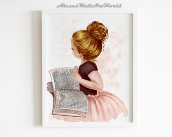 Pôster Menina Lendo, Impressão de Arte de Parede para Cantinho de Leitura, Presente para Espaço de Leitura (Digital)