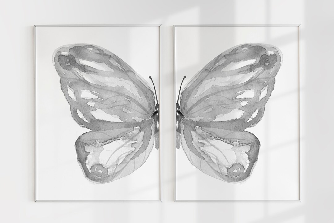 Watercolor Butterfly Wall Art Set of 2 Prints, Split Butterfly Nursery ...