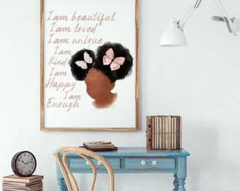 Wandaufkleber Mit Schwarzem Mädchen & Schmetterling – Inspirierende Zitate, Abnehmbar – Deko Für Kinderzimmer & Mehr