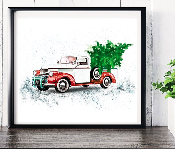 Christmas Pickup Truck Boys Playroom Decor Vintage Pickup Truck Christmas Tree Farm Truck Car Themed Nursery Toddler Boy Bedroom Wall Art