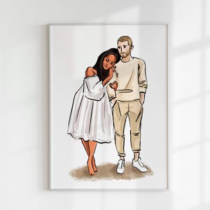 Retrato de pareja personalizado pintado a mano digitalmente, caricatura de anime linda, regalo familiar personalizado/aniversario/boda, ofertas de Acción de Gracias