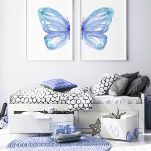 Watercolor Butterfly Wall Art Set of 2 Prints, Nursery Decor Girl, Girl ...