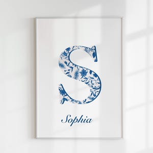 Custom Chinoiserie Letter Print, Light blue coastal granddaughter print, coastal cowgirl print, Delft Blue Monogram Print, Gift For her
