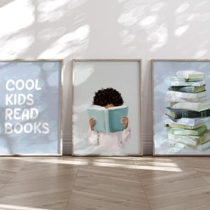 Black Boy Reading Print, African American Child, Cool Kids Read Books, Book Stack (DIGITAL)