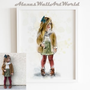 写真からのカスタム水彩画肖像画、手描きの子供の肖像画、家族の肖像画、思い出の贈り物、パーソナライズされたクリスマスギフト