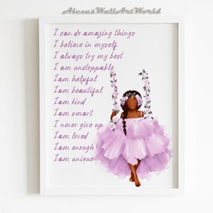 Melanin Quinn Poster, Flower Head African American Girls Print, Kids Positive Affirmations, Black Girl Magic, Toddler Girl Bedroom, DIGITAL