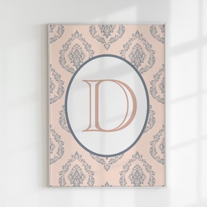 Letra de monograma vintage, arte de pared de guardería de estilo vintage con inicial de monograma, impresión de nombre de guardería, inicial de niña y niño, monograma personalizado DIGITAL