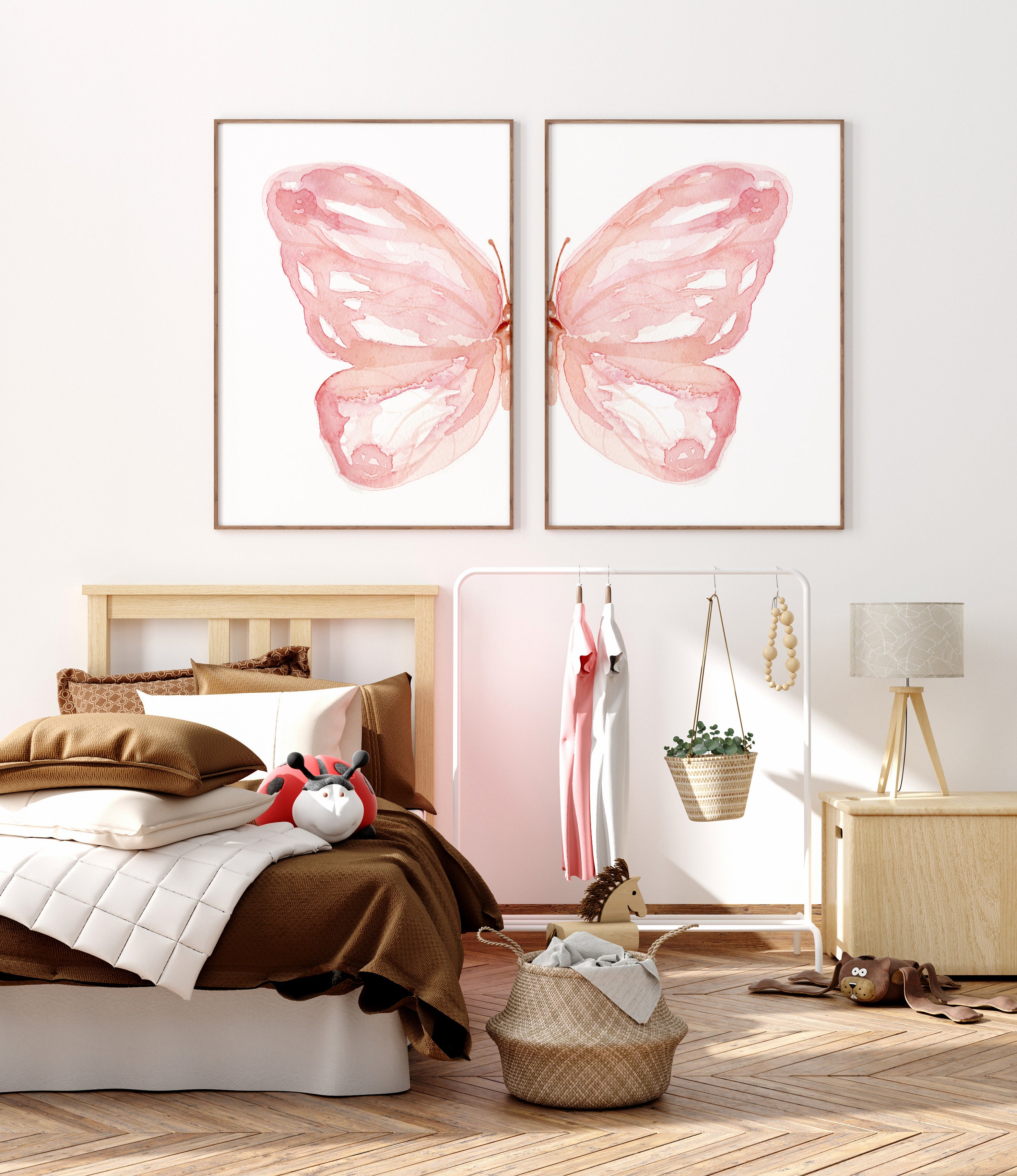Watercolor Butterfly Wall Art Set of 2 Prints, Nursery Decor Girl, Pink ...