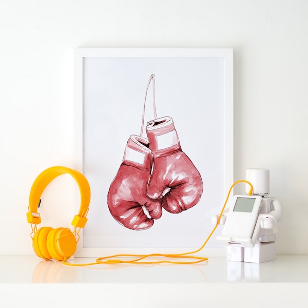 Boxing Gloves Watercolor Print, Girl Power Art (Digital Download)