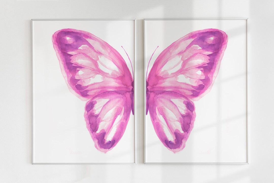 Watercolor Butterfly Wall Art Set of 2 Prints, Nursery Decor Girl ...