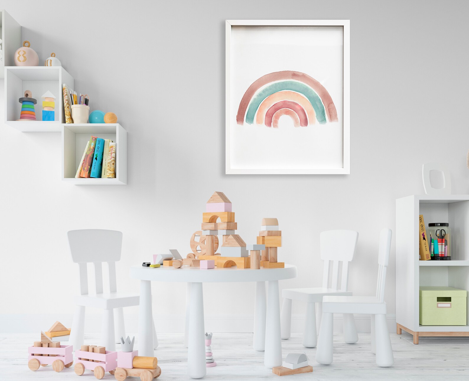 Neutral Rainbow Wall Art Watercolor Rainbow Nursery Decor Etsy
