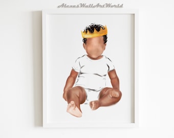 Young King Wall Art Printable, Black Boy Joy, African American Baby Boy, Personalized Name Boys Bedroom Decor, Black Excellence, DIGITAL