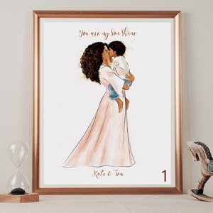 Mom and Son Personalized Wall Art, Custom Mother Son Print, Black Woman with Toddler, Mother's Day Gift Idea, Birthday Gift for Her, DIGITAL