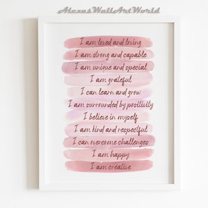 Kids Positive Affirmations Wall Art, Daily Girls Affirmation Printable, Children Empowerment, Toddler Bedroom Decor, Inspirational
