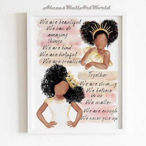 Kids Positive Affirmations Wall Art, African American Sisters Girl Affirmations Print, Black Girl Magic, Toddler Girl Bedroom Decor, DIGITAL