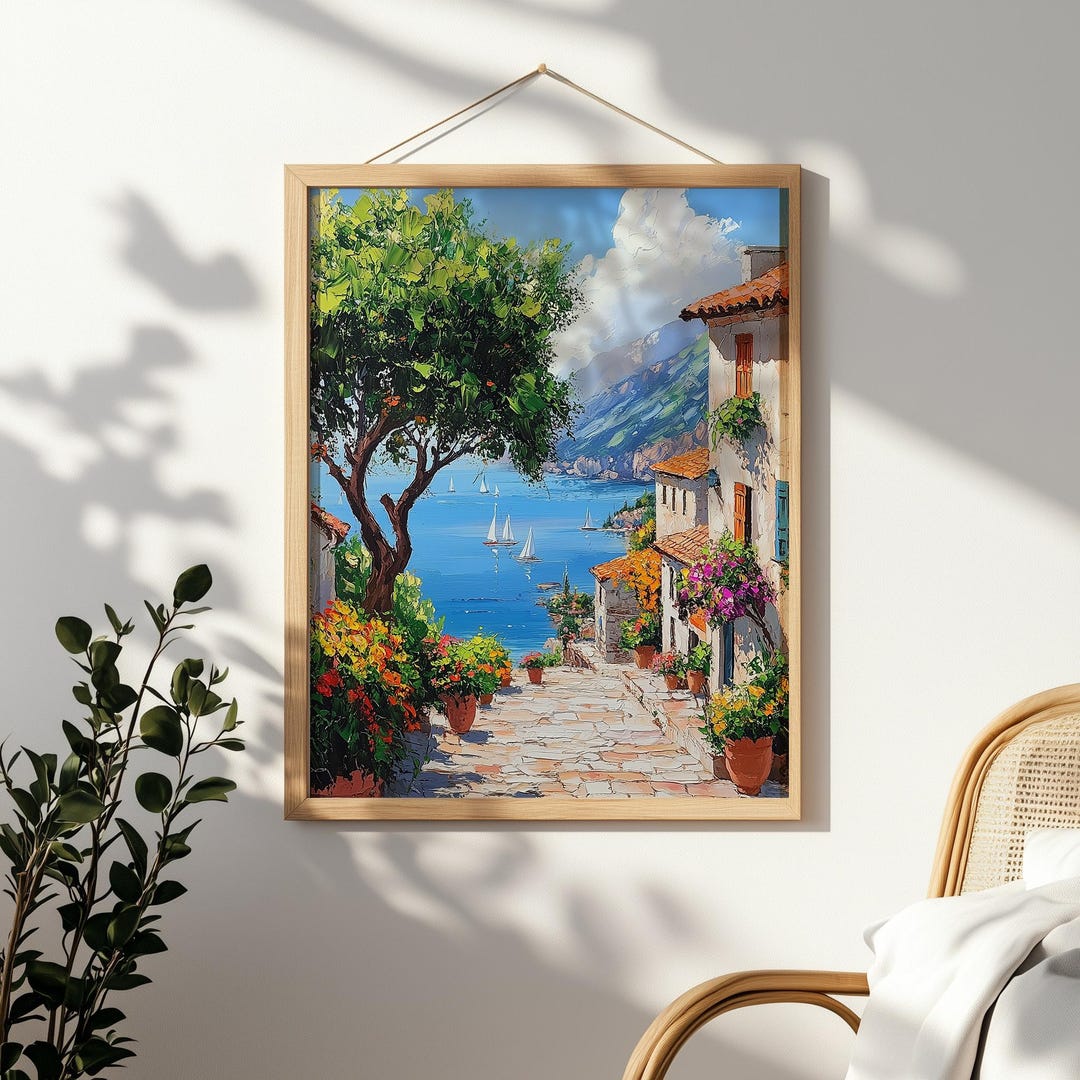 Italian Riviera Print: Mediterranean Seaside Village Coastal Wall Art ...