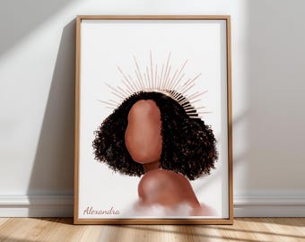 African American Princess Print, Halo Crown Princess Poster, Black Toddler Bedroom Wall Art (Digital)
