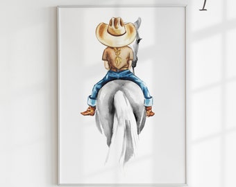 Girl Riding While Horse, Cowgirl Horse Print: Western Nursery Wall Art (Digital Download)