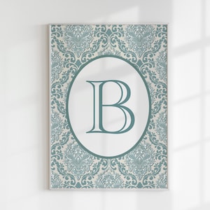 Letra de monograma vintage, arte de pared de guardería de estilo vintage con inicial de monograma, impresión de nombre de guardería, inicial de niña y niño, monograma personalizado DIGITAL