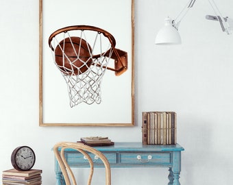 Basketballkorb Aquarell Druck, Jungen Zimmer Dekor (Digitaler Download)