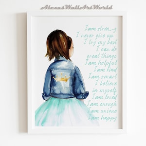 Girls Positive Affirmations Wall Art, Young Queen Printable, Personalized Princess Art, Girl Bedroom Affirmation Print, Inspirational Poster