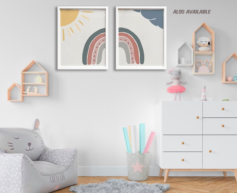 Watercolor Rainbow Playroom Wall Decor Set of Two Abstract | Etsy