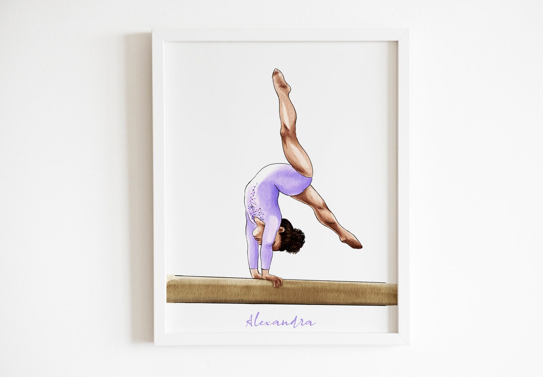 African American Gymnast Little Girl Poster, Personalized Black Gymnast ...