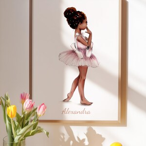 Personalized Name African American Ballerina Poster Black Ballerina Wall Art Ballet Dancer Bedroom First Ballet Class Gift Digital Download