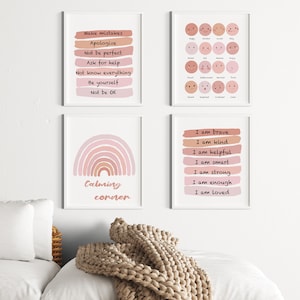 Set van 4 gevoelensposter, grafiek emoties, positieve affirmaties, stemmingsmeter, grafiek Mijn gevoelens, geestelijke gezondheid, rusthoek, digitaal