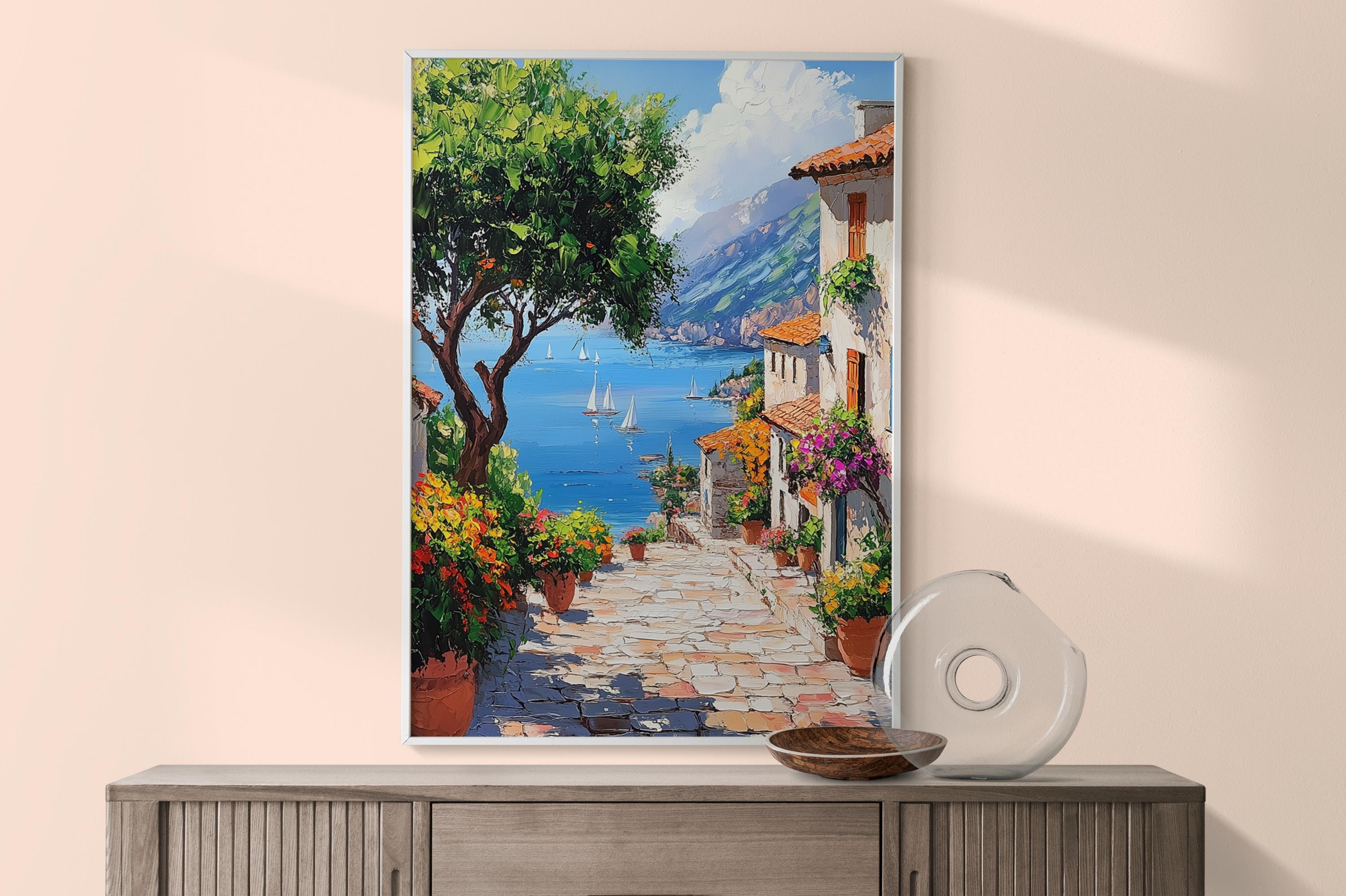 Italian Riviera Print: Mediterranean Seaside Village Coastal Wall Art ...