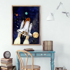 Set of 3 Watercolor Space Prints, Solar System Wall Art, Astronaut ...