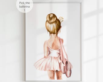 Watercolor Ballerina Art Print, Ballet Dancer Poster: Princess Nursery Decor (Digital Download)