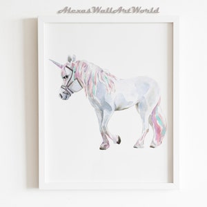 Arte de la pared del unicornio del bebé, decoración del dormitorio de la niña pequeña, cartel mágico del cartel de la guardería, arte de la pared del dormitorio de las niñas con temática de princesa