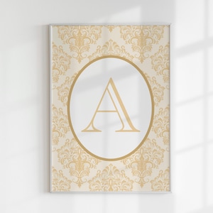 Letra de monograma vintage, inicial de monograma, estilo vintage, arte de parede para berçário, impressão de nome de berçário, inicial de menina e menino, monograma personalizado DIGITAL