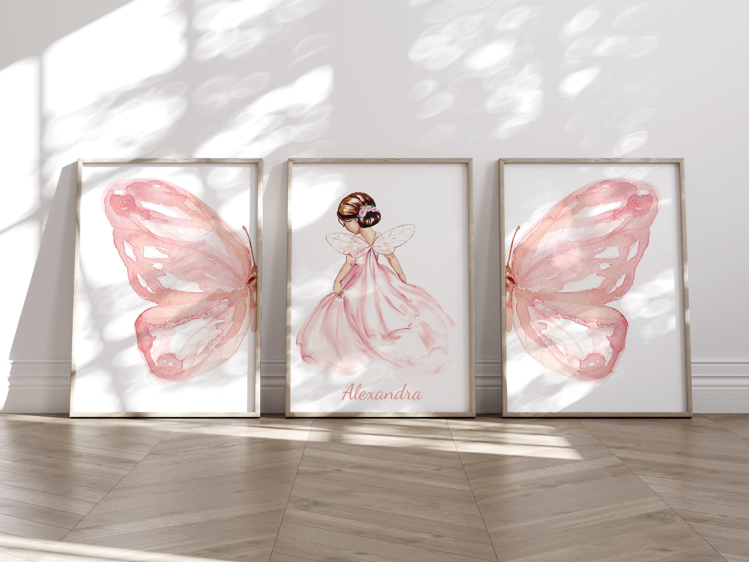Personalized Fairy Princess Wall Art Set of 3, Pink Butterfly Nursery ...