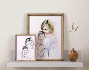 Custom Watercolor Family Portrait: Hand-Painted from Photo