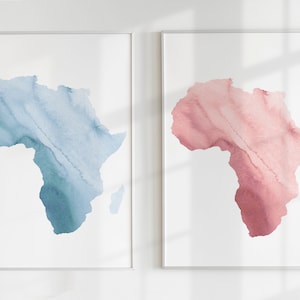 2er-Set Afrika Karte Drucke, Afrika Aquarell Kunst, Reise-Kinderzimmer-Wand-Dekor, personalisierte Karte, Kleinkind-Mädchen-Jungen-Schlafzimmer-Wand-Kunst, DIGITAL