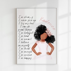 Personalized Name Toddler Room Decor, African American Girls Affirmations Print, Black Girl Magic (Digital)