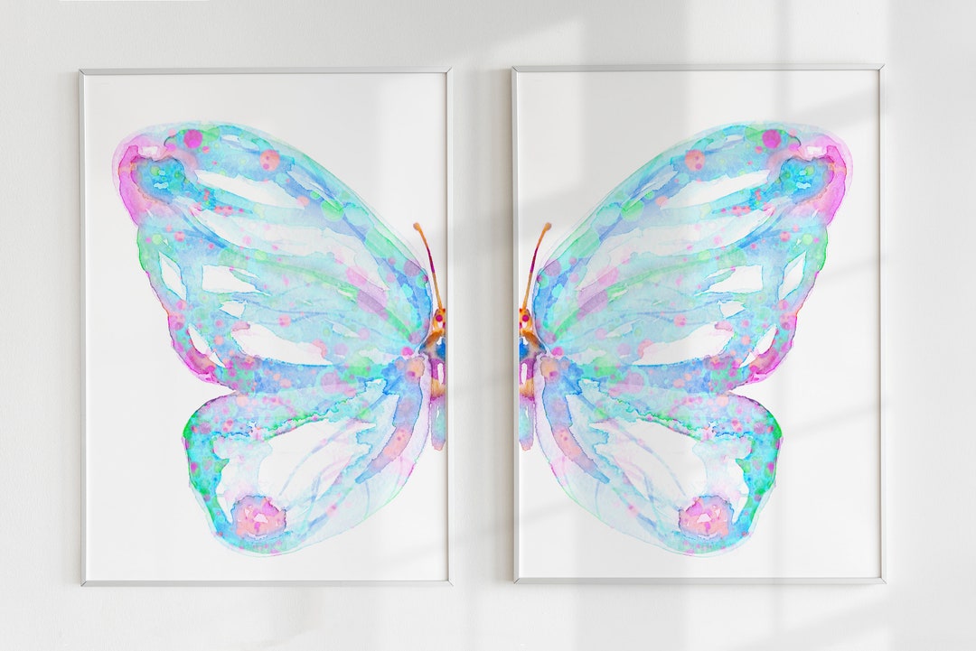 Watercolor Butterfly Print Set: Colorful Nursery Wall Art (digital ...