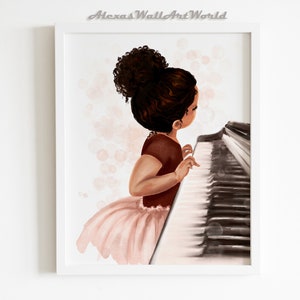 Kids Music Room Printable Decor, African American Girl Playing Piano, Black Girl Magic, Music Art, Lover Piano Player Gift, Pianist Girl