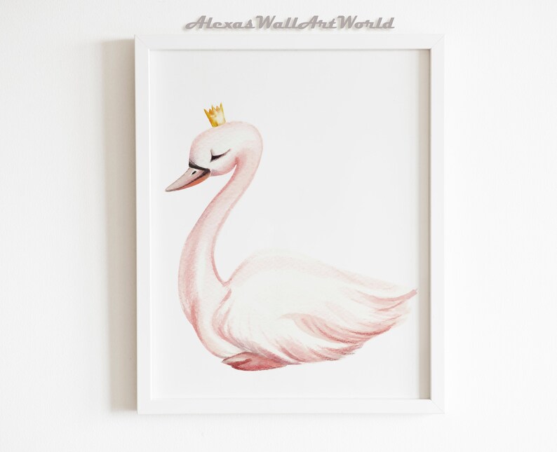 Blush Pink Swan Princess Wall Art Print, Girl Nursery Decor, Ballet ...