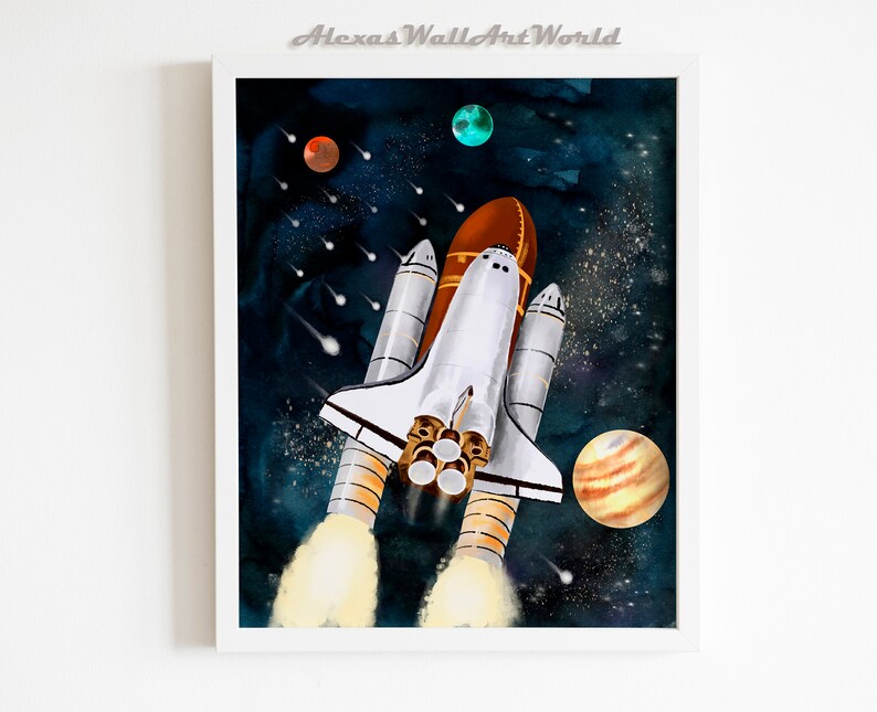 Space Shuttle Toddler Bedroom Print Space Themed Nursery | Etsy