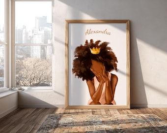 Personalised Name African American Princess Wall Art, Black Girl Magic, Teen Bedroom Poster (digital)