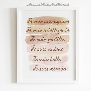 French Positive Affirmations Wall Art, French Affirmation Print, Boho Nursery Decor, Inspirational  DIGITAL Poster, Motivational Quote