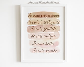 French Positive Affirmations Wall Art, French Affirmation Print, Boho Nursery Decor, Inspirational  DIGITAL Poster, Motivational Quote