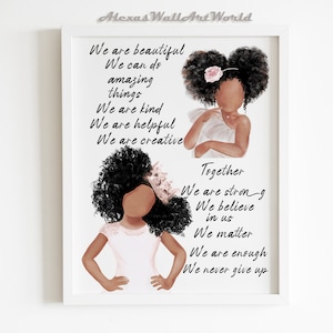 Positive Affirmations Wall Art, African American Sisters Girls Affirmations Print, Black Girl Magic, Toddler Room DIGITAL Decor