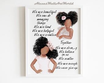 Positive Affirmations Wall Art, African American Sisters Girls Affirmations Print, Black Girl Magic, Toddler Room DIGITAL Decor
